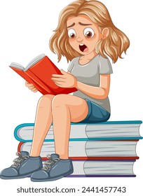 Girl surprised while reading a book