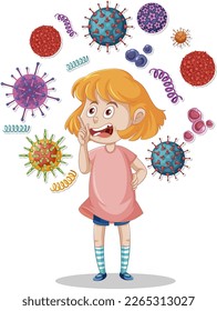 A girl surrounded by germs illustration