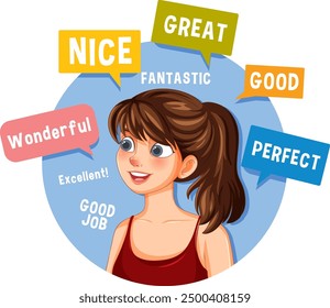 Girl surrounded by positive affirmations