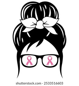 Girl as a survivor. Pink vector  illustration for breast Cancer awareness month. 