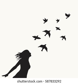 The Girl With Swarm Of Birds.