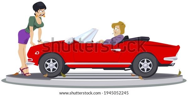 Girl swears with driver\
luxury auto. Illustration concept for mobile website and internet\
development.