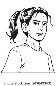 A girl with sweat. Illustration black and white and vector format.