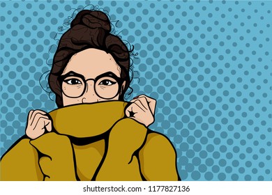 Girl in a sweater, pop art. Vector