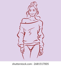 Una chica en suéter posando Vector para la ilustración, tarjeta, decoración