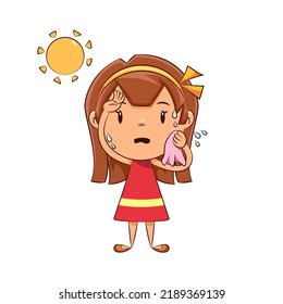 Girl sweating sunny day, vector illustration