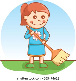 Girl sweeping doodle 