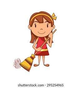 Girl sweeping, vector illustration