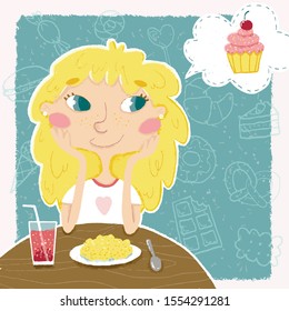 Girl with sweets in cafe