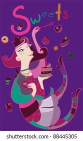 girl and sweets illustration