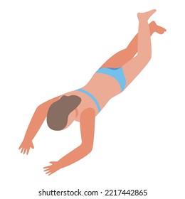 Girl swim icon isometric vector. Underwater dive. Ocean mask