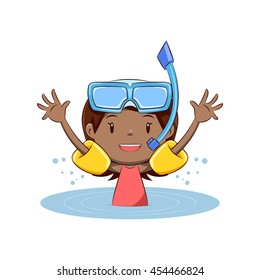 Girl swim, inflatable armbands, vector illustration