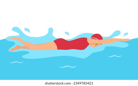 Girl swimmer in swimming pool flat design.