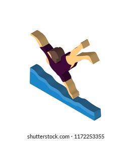 Girl swimming isometric left top view 3D icon