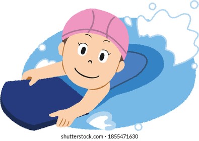 A girl are swimming with kickboard