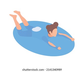 Girl swimming in pool isometric icon 3d vector illustration