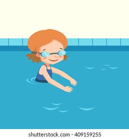 Girl in a swimming pool. vector illustration of girl with goggles