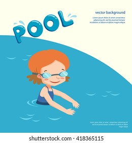 Girl in a swimming pool. vector illustration of girl with goggles