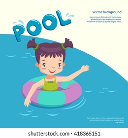 Girl in a swimming pool. vector illustration of girl floating with inflatable circle