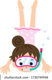 A girl swimming with a snorkel.