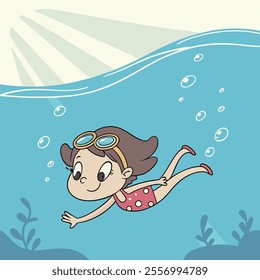 A girl swimming underwater, enjoying the aquatic environment.