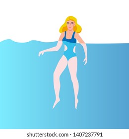 girl swimming in water, vector, cartoon style