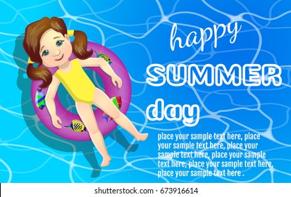 Girl swims in the pool, Vector design banner web template.
