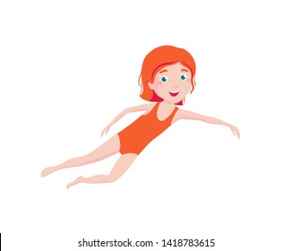 The girl swims. Swimming lessons for children. Sport and outdoor activities.