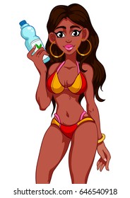 Girl in a swimsuit brown-haired vector.