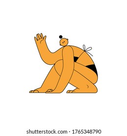 Girl in a swimsuit posing vector illustration. A girl is sunbathing in a black swimsuit. Happy summer stock vector illustration with a woman isolated on a white background. Body positive women.