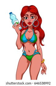Girl in a swimsuit redhead, vector