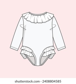 girl swimwear, kids swimwear, beachwear, jams, maillot, thong, trunks, two-piece flat sketch illustration