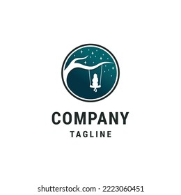 Girl swing tree logo design template flat vector