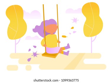 Girl swinging on a swing 
Vector. Cartoon. Isolated art on white background. Flat