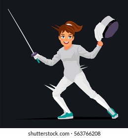 The girl - a swordsman. Vector illustration on a black background. Sports concept. Fencer.