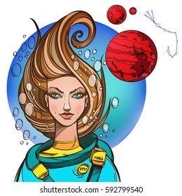 Girl symbolizes the zodiac sign Scorpio. Color illustration with the image of women.