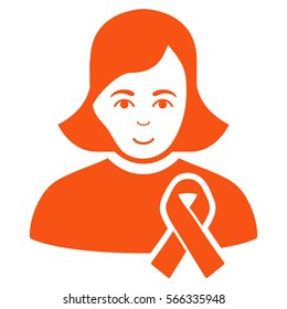 Girl With Sympathy Ribbon vector icon. Flat orange symbol. Pictogram is isolated on a white background. Designed for web and software interfaces.