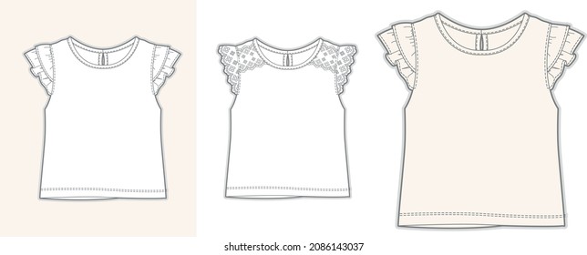 Girl t shirt design flat sketch  Girl t shirt design template  baby clothes design template