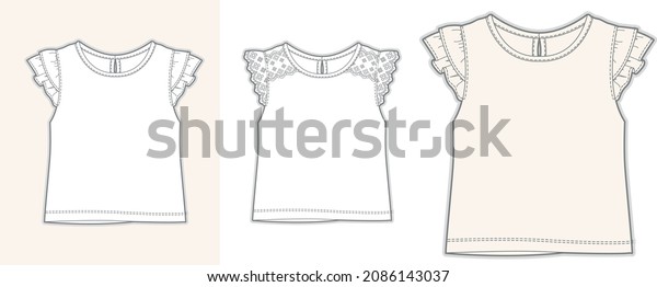 Girl t shirt design flat sketch,
Girl t shirt design template, baby clothes design
template
