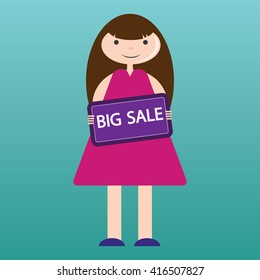 a girl with the tablet on sale vector illustration