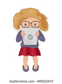 Girl with tablet Vector icon