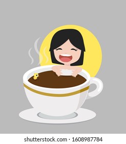 Girl Take A Bath In Cup Of Hot Coffee cup
