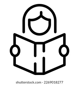 Girl take book icon outline vector. Online learn. Children teaching