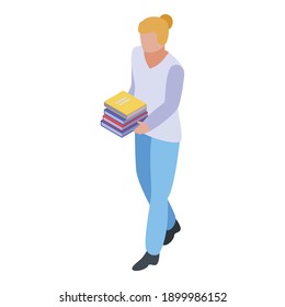 Girl take books for exams icon. Isometric of girl take books for exams vector icon for web design isolated on white background