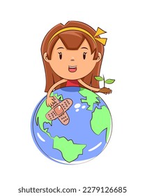 Girl take care of the planet earth