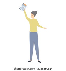 Girl take cv icon cartoon vector. Document resume. Profile curriculum