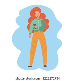 GIRL TAKE MESSAGE Vector Illustration Set girl with red hair
