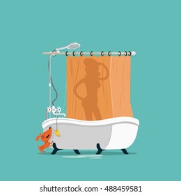 Girl takes a bath. Vector illustration.