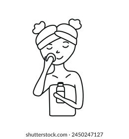 The girl takes care of her face. Vector illustration in doodle style