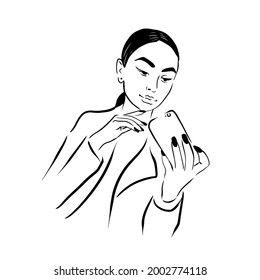 A girl takes a selfie. Vector illustration
